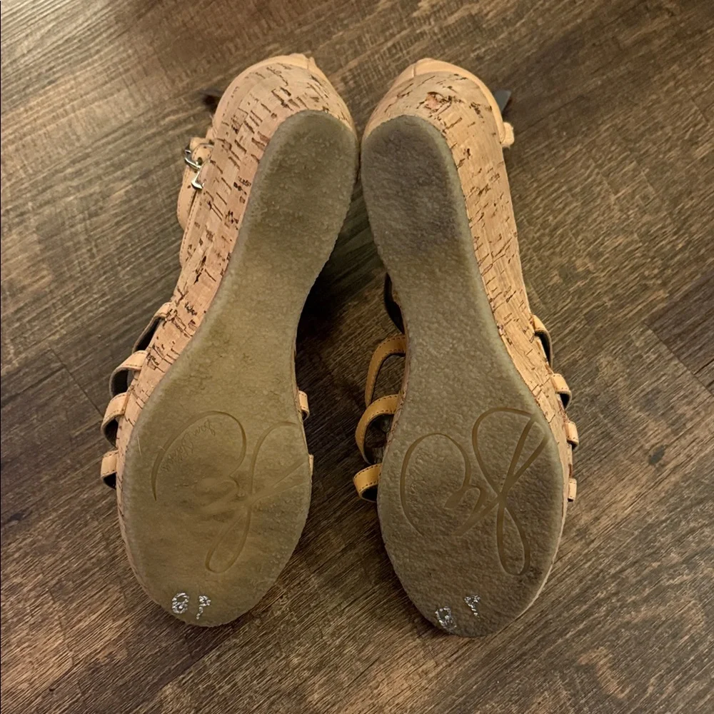 Sam Edelman Elegant Tan Strappy Sandals with Rhinestone and Spikes Detailing